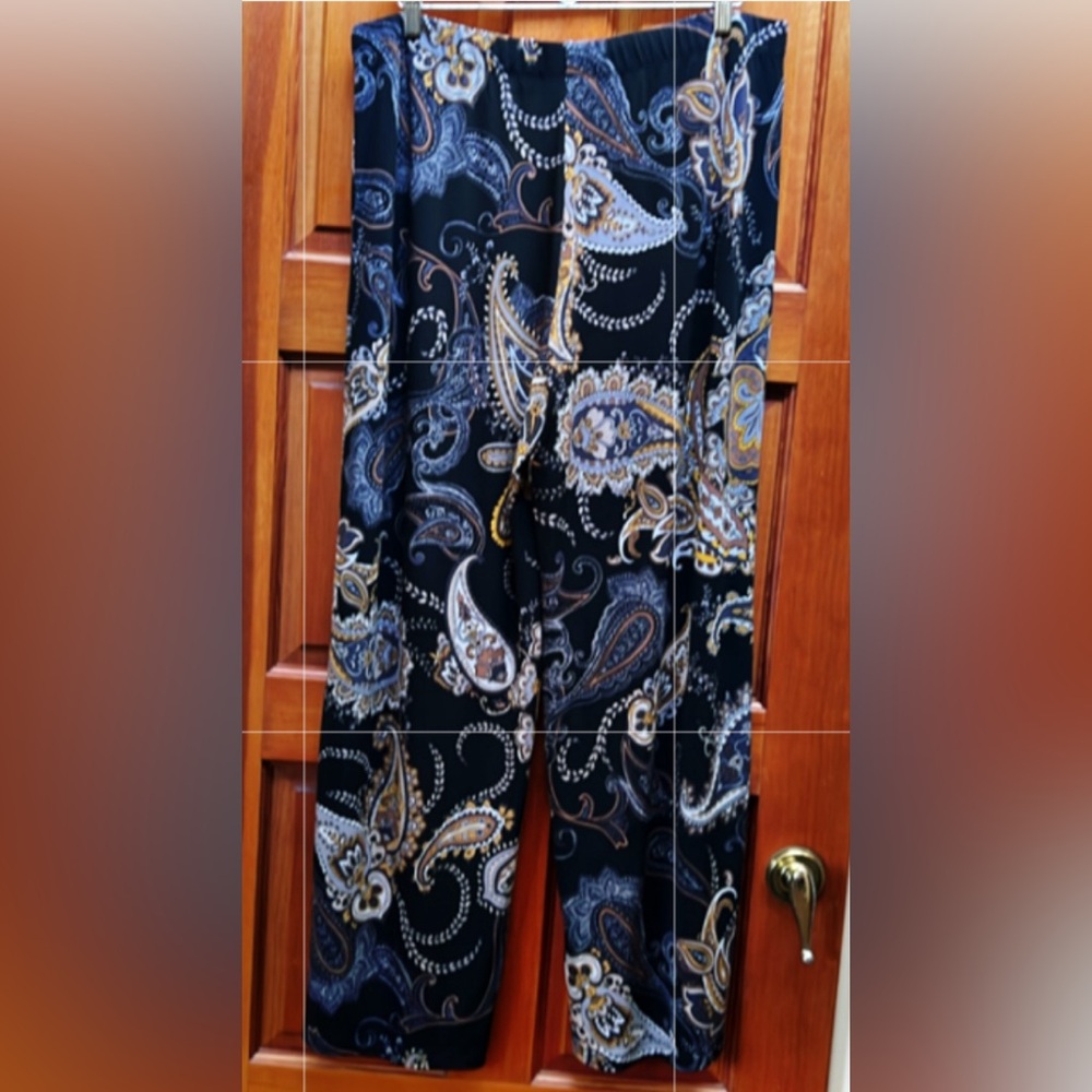 Susan Graver Pants pull-on Paisley, weighty stretchy fabric size large - Picture 10 of 11